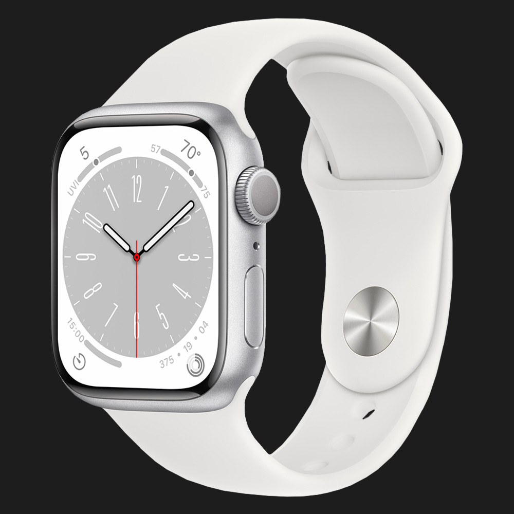 Apple Watch Series 8 45mm Silver Aluminum Case with White Sport Band MP6N3